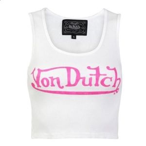 VON DUTCH white and pink wrinkled crop top